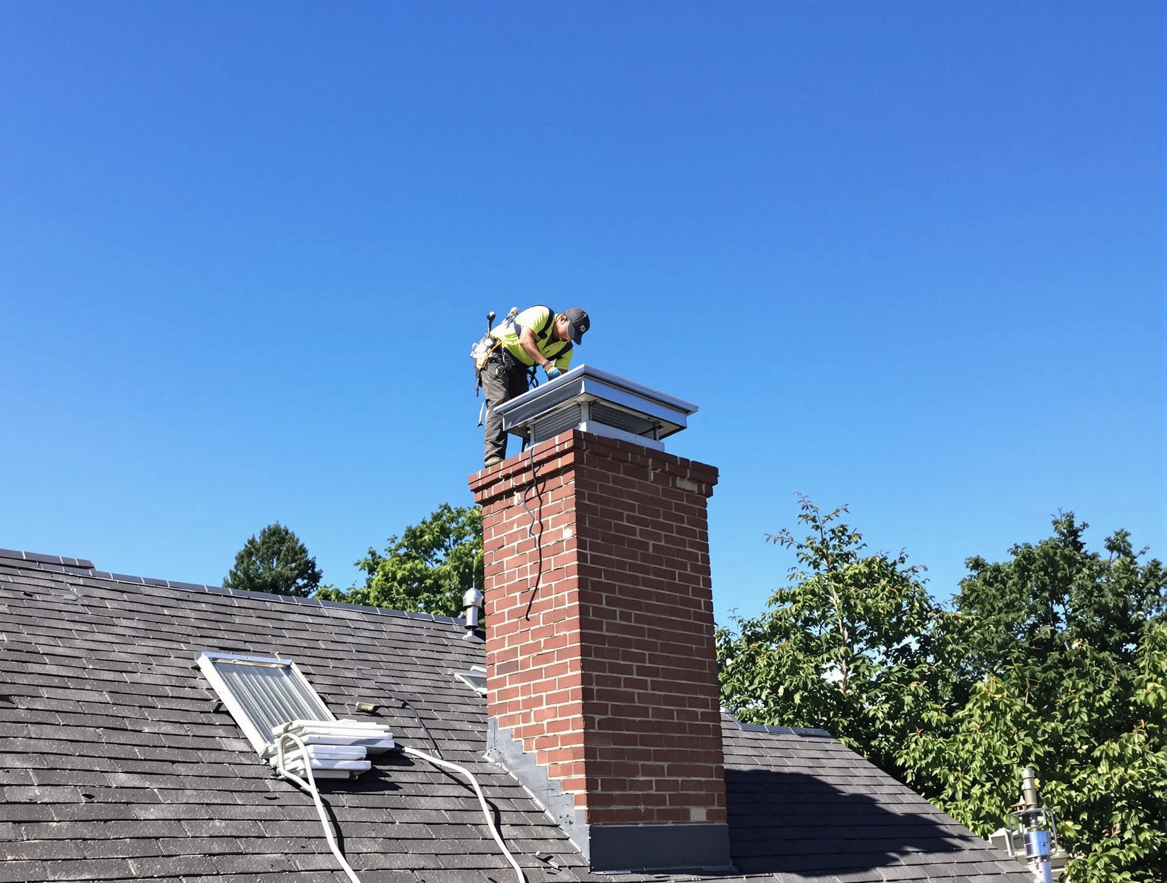 Cottondale Chimney Sweep technician measuring a chimney cap in Cottondale, AL